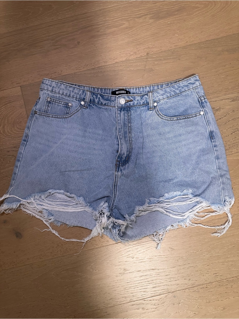 Missguided Light Blue Distressed Denim Cutoff Shorts